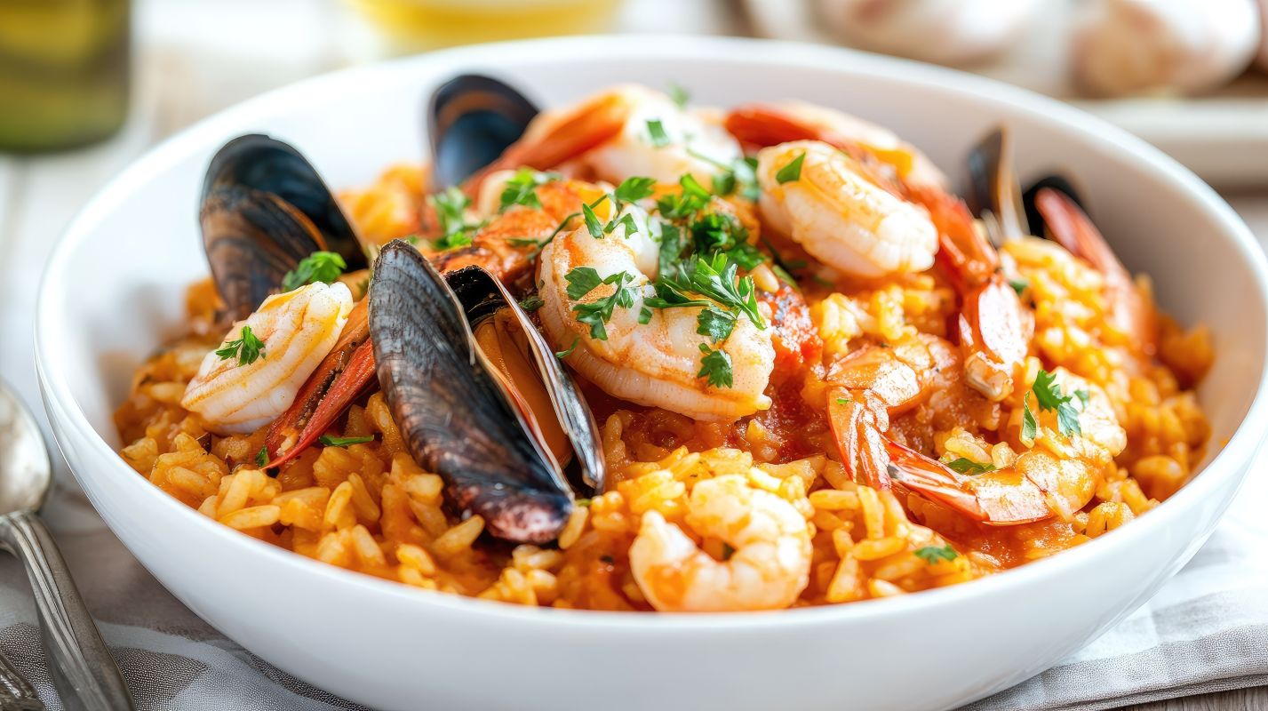arroz con sepia y gambas